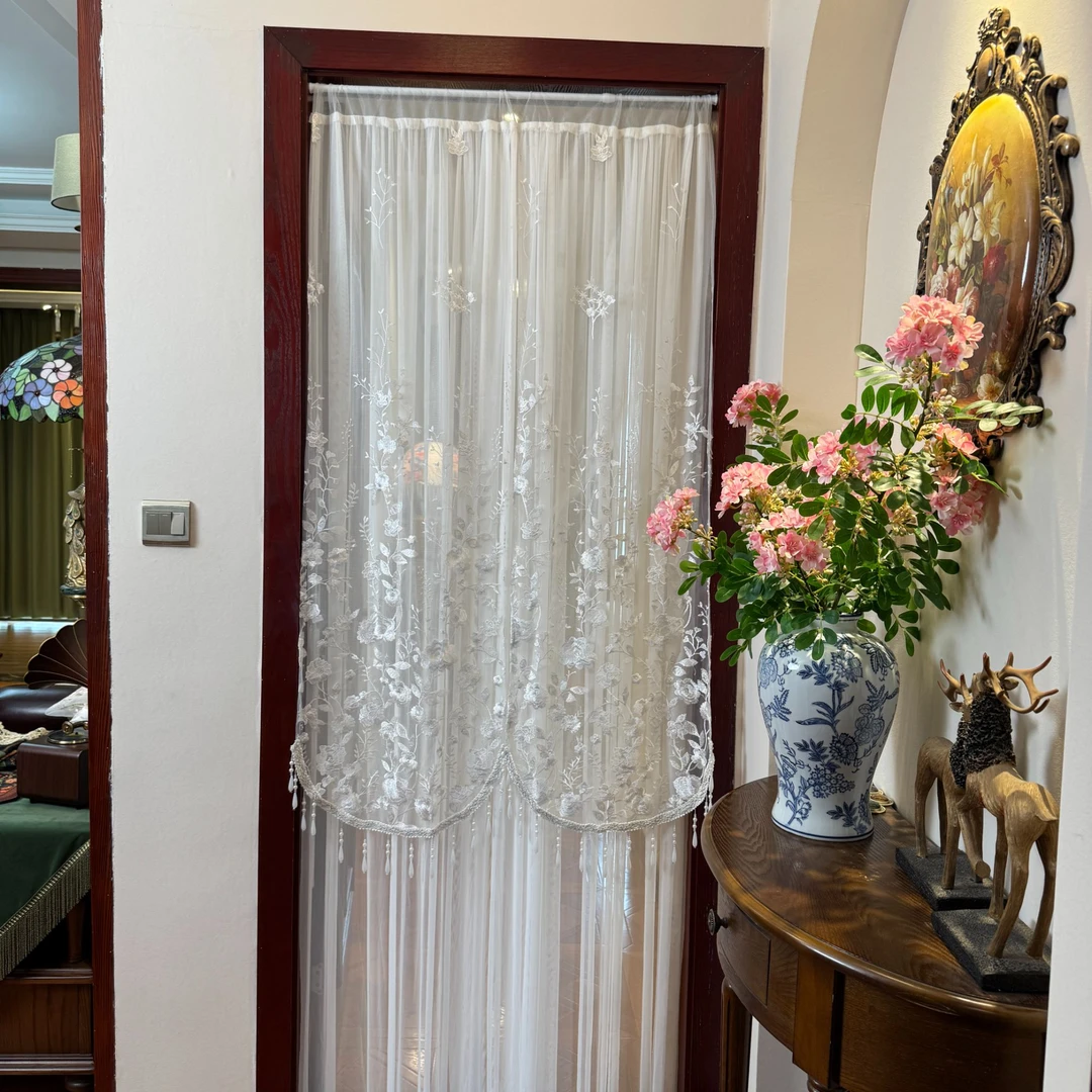 月影高定刺绣双层长门帘家用免打孔卧室氛围感隔断纱帘