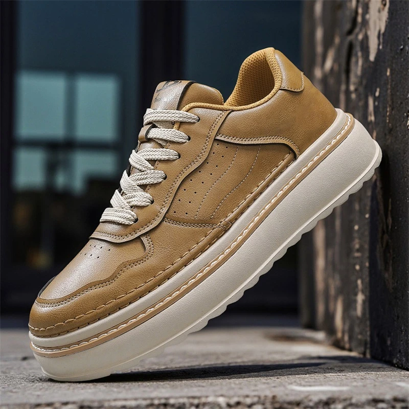 秋季新款男士皮面休闲鞋时尚百搭轻便潮流男款户外高档软底潮鞋子