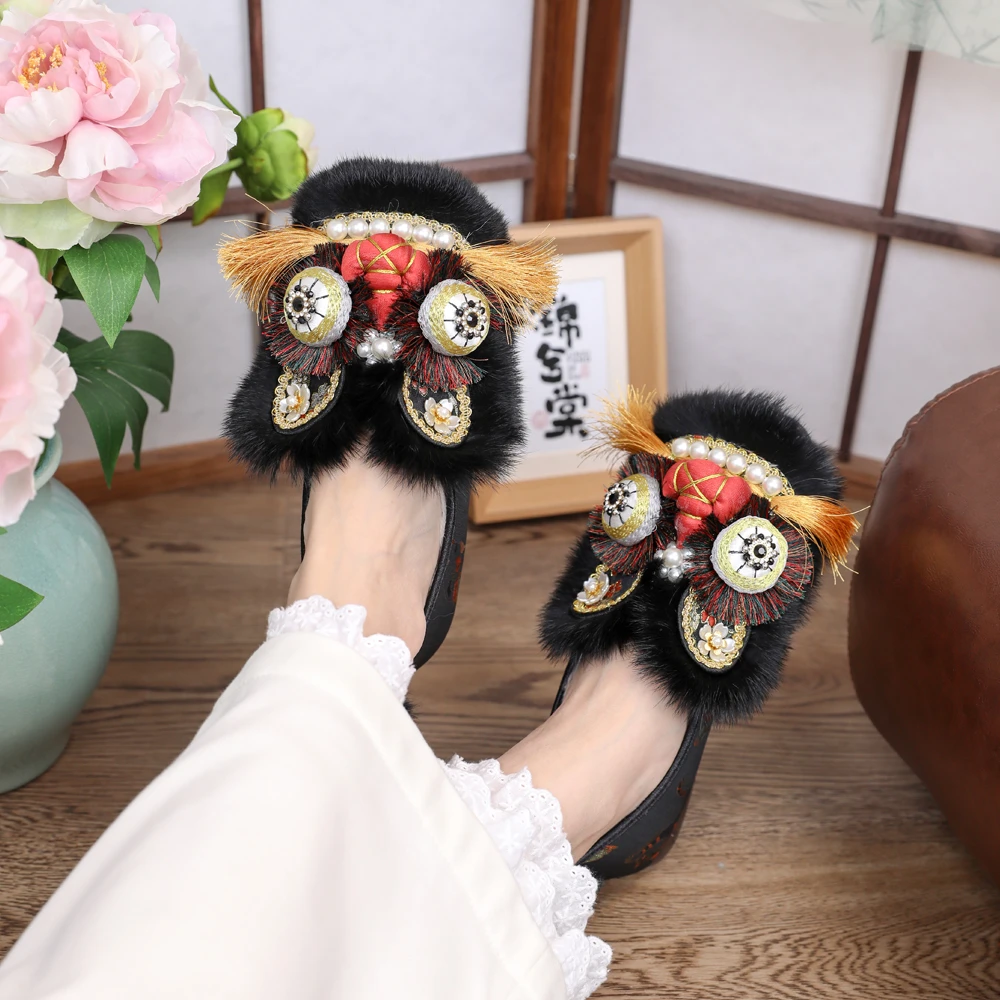 棉鞋【柿柿如意】手工虎头鞋女成人中式正宗老北京布鞋包跟加绒黑红