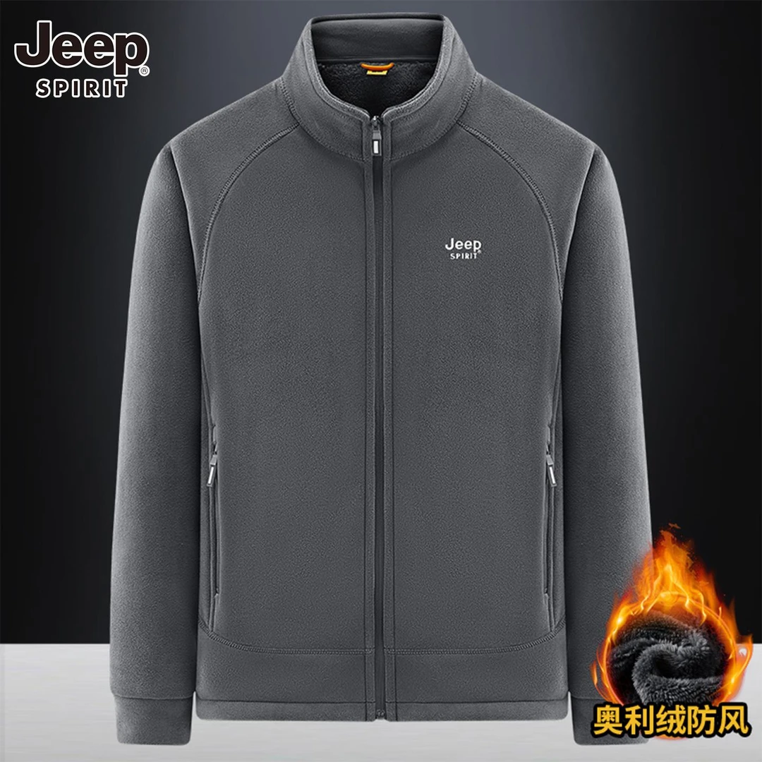 JEEP SPIRIT奥粒绒外套男2025秋冬新款加绒加厚长袖开衫立领夹克