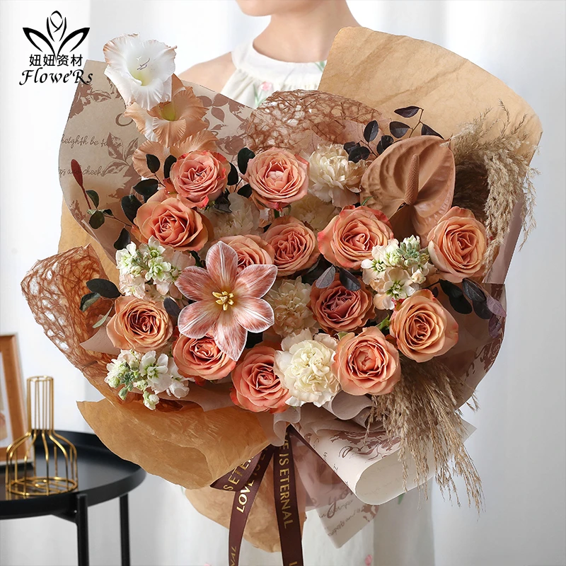 玫瑰诗集鲜花包装纸ins简约印花网红纸情人节花束包花进口牛皮纸