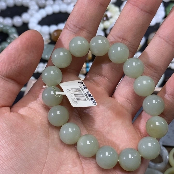 手串未镶嵌和田玉新疆且末金山矿糖青白圆珠手串