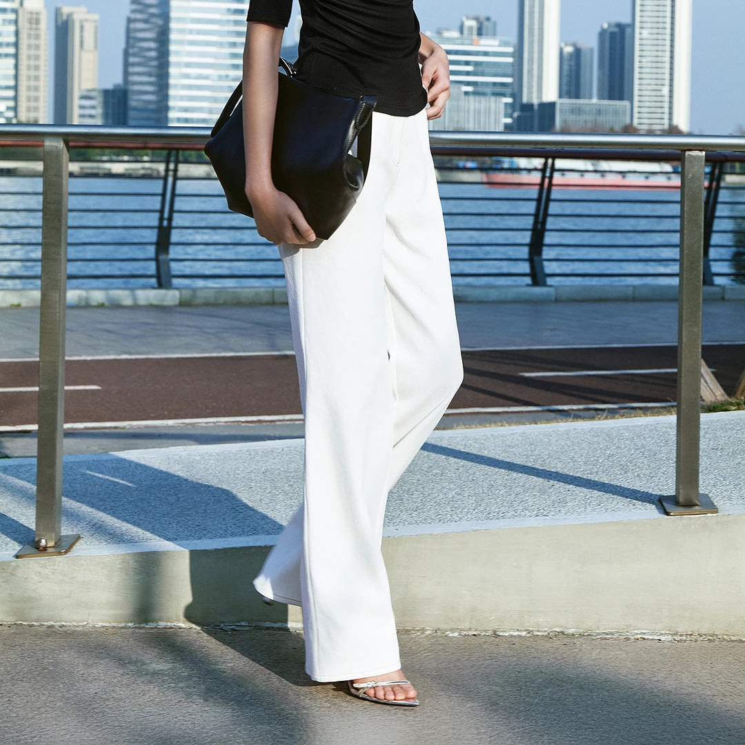 COVERINS夏季白色直筒时尚年轻夏季新款宽松休闲裤女CC35220010