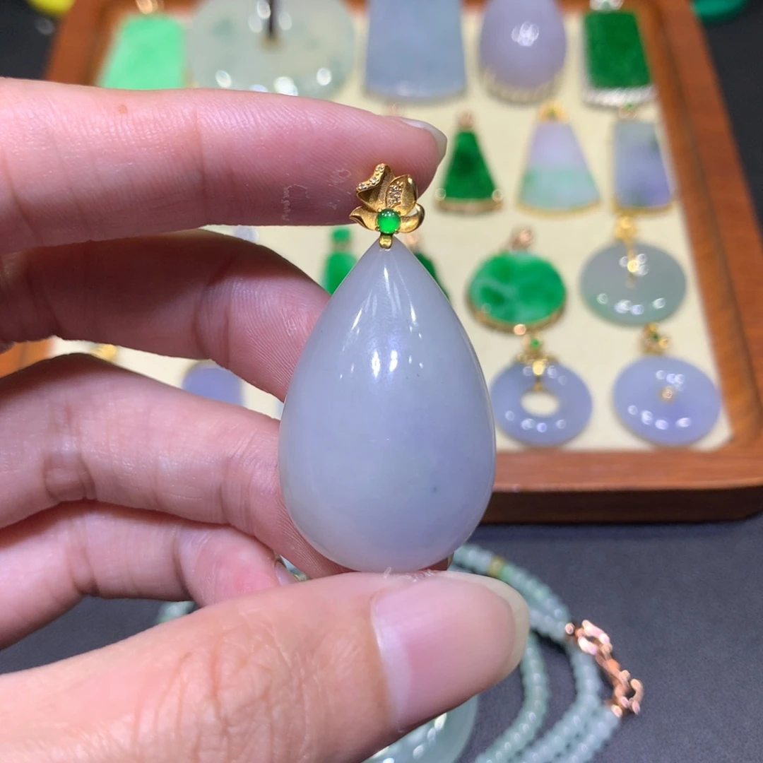 翡翠18K金镶嵌吊坠(不含链)