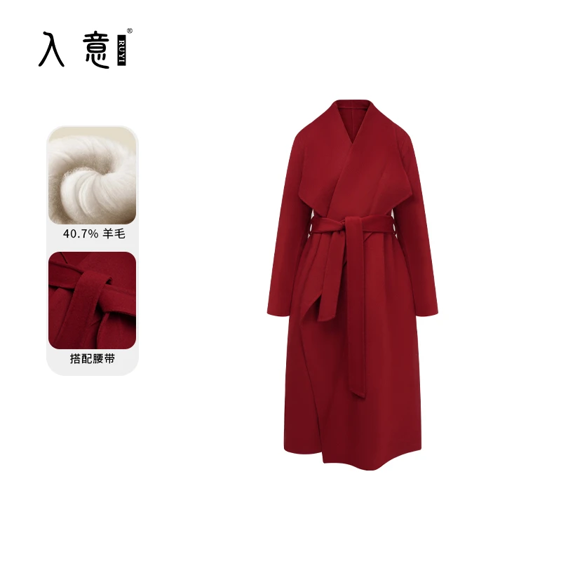 入意｜2024冬季新款新年红色40羊毛呢子大衣女气质长款毛呢外套
