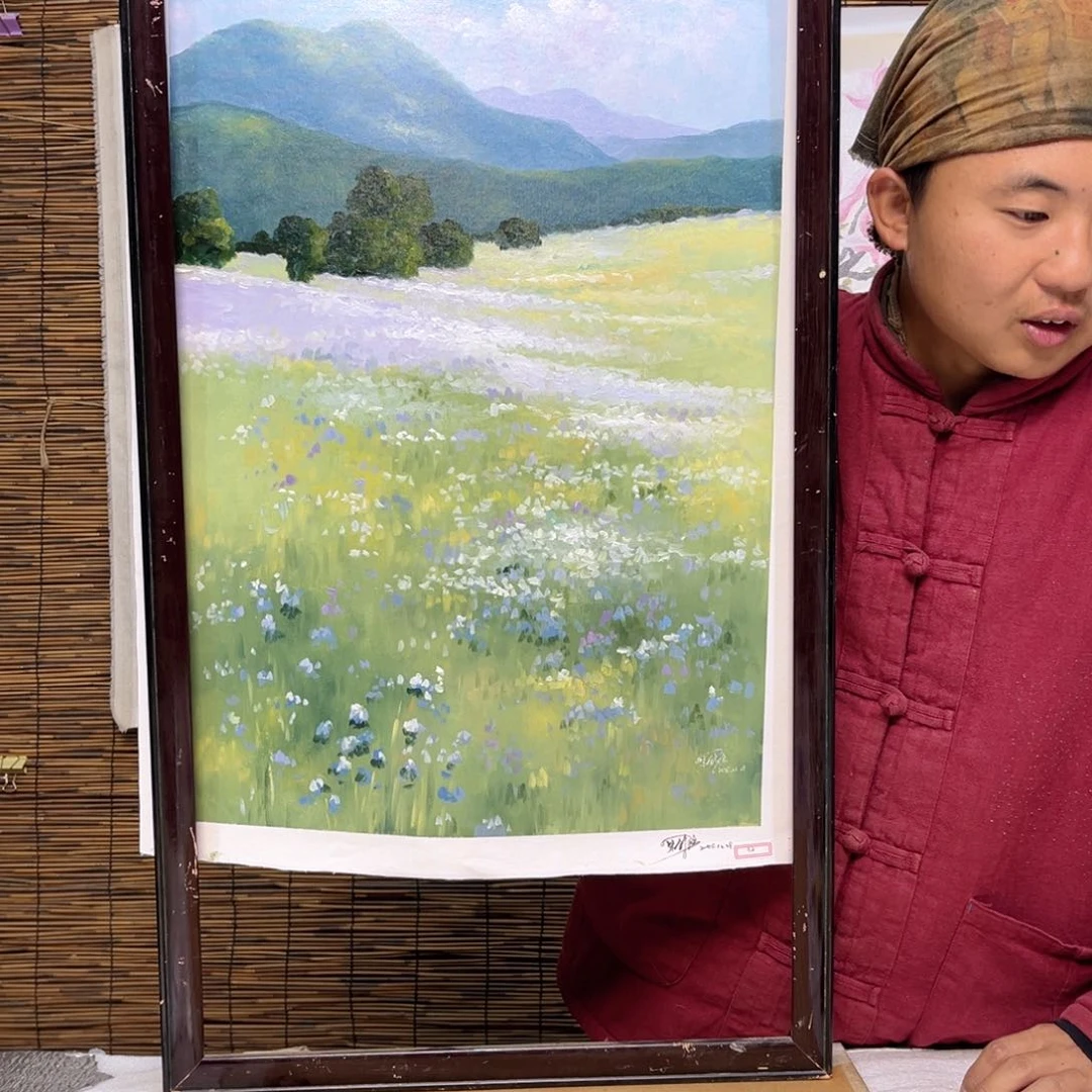 油画行路人小院绘画作品竞拍