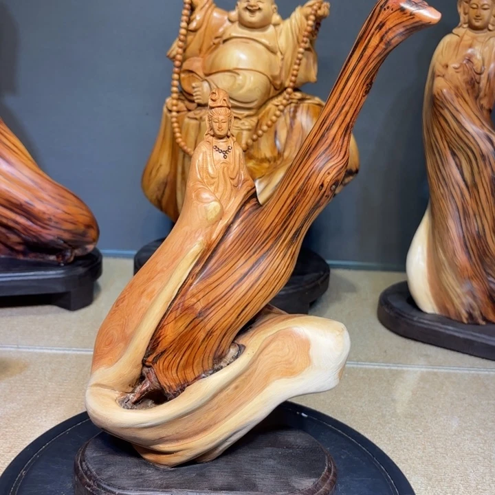 柏木（崖柏）观音摆件崖柏