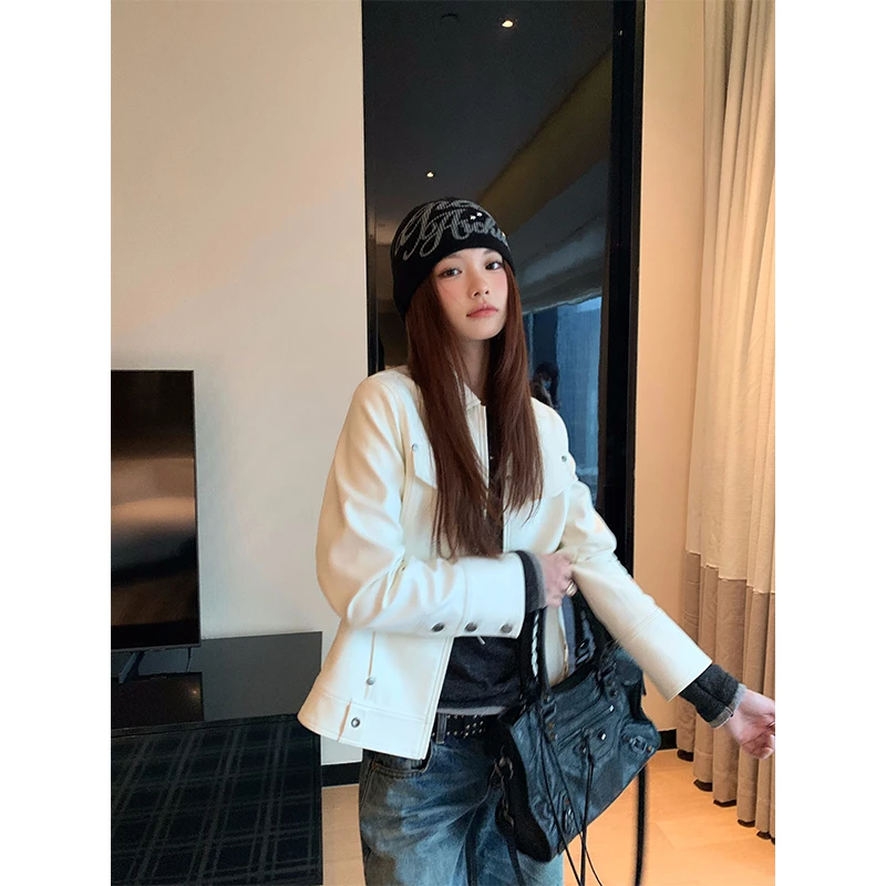 ED.lumoder大耳朵 白皮衣女百搭休闲韩系宽松秋季翻领外套D5P2111