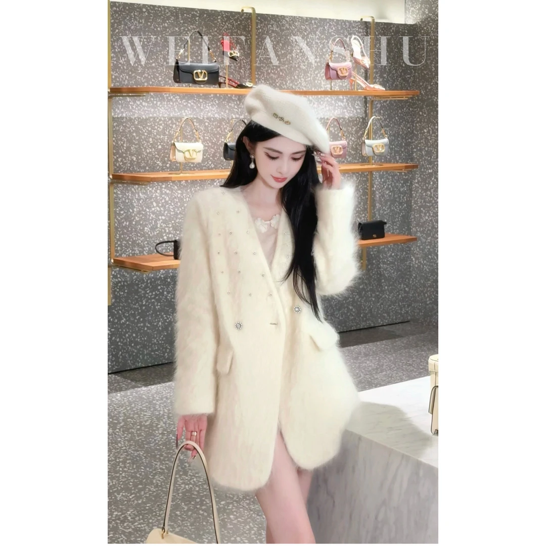 WEIFANSHU/魏凡舒【暮雪风影】秋冬新款气质百搭中长款羊毛拉毛外套