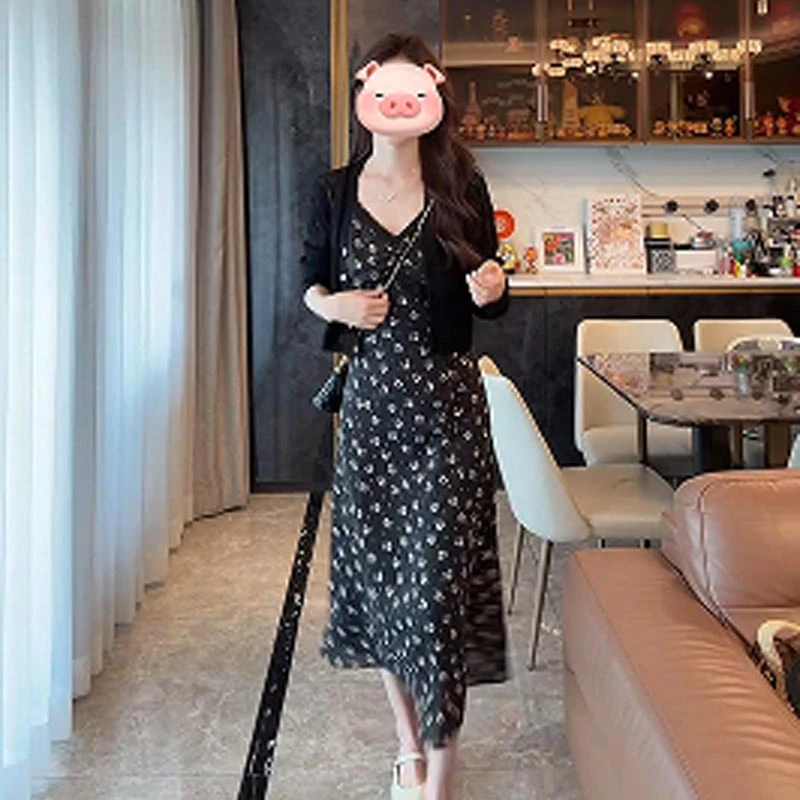 2025夏季韩式新款高级感两件套轻薄透气开衫外套百搭碎花连衣裙女