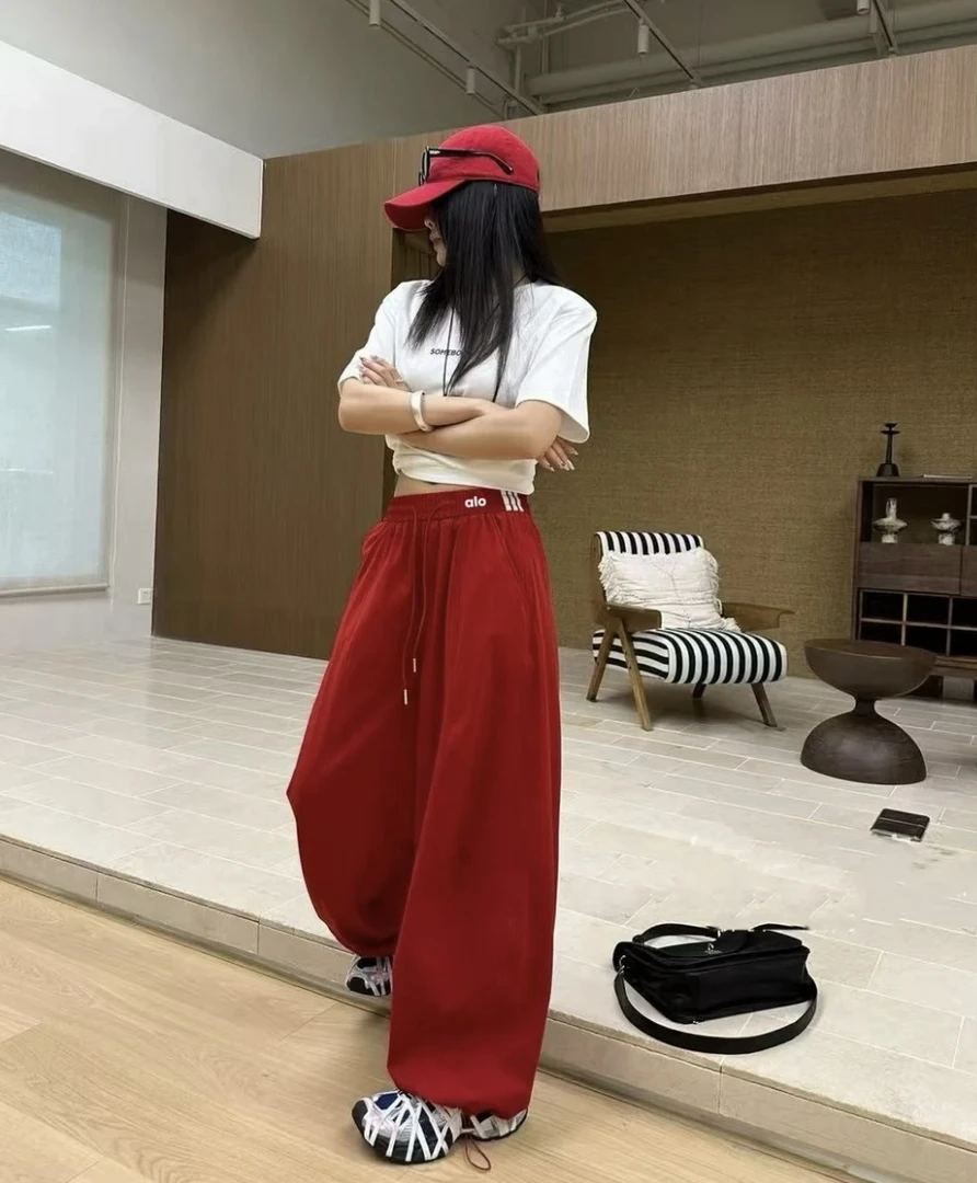 美式新款多巴胺休闲工装裤女夏季高腰垂感宽松显瘦直筒百搭阔腿裤