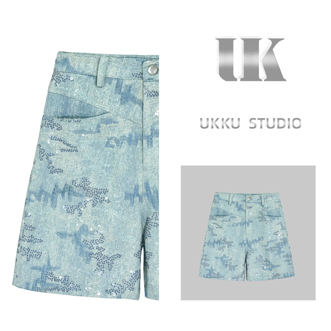 秀秀【UKKUSTUDIO】】轻奢高级经典款百搭牛仔短裤女装513848