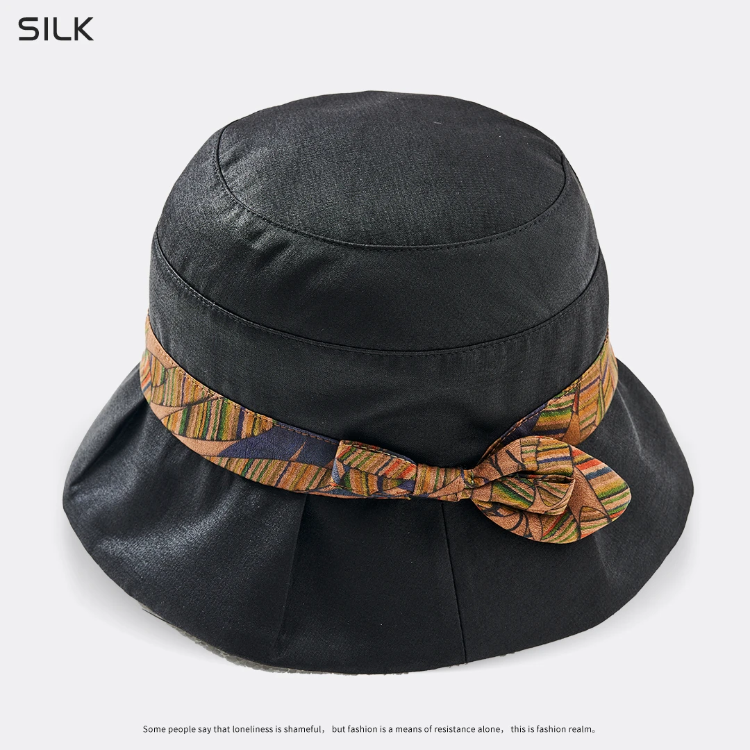 琸娅【香云纱帽子】100%桑蚕丝重磅赫本帽香云纱户外潮流遮阳帽帽子