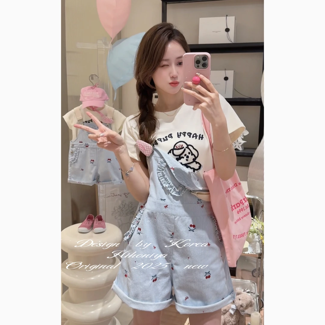 【田园小樱桃】二Hihoniya~2025春季欧若风亲子樱桃韩版爱心背带裤