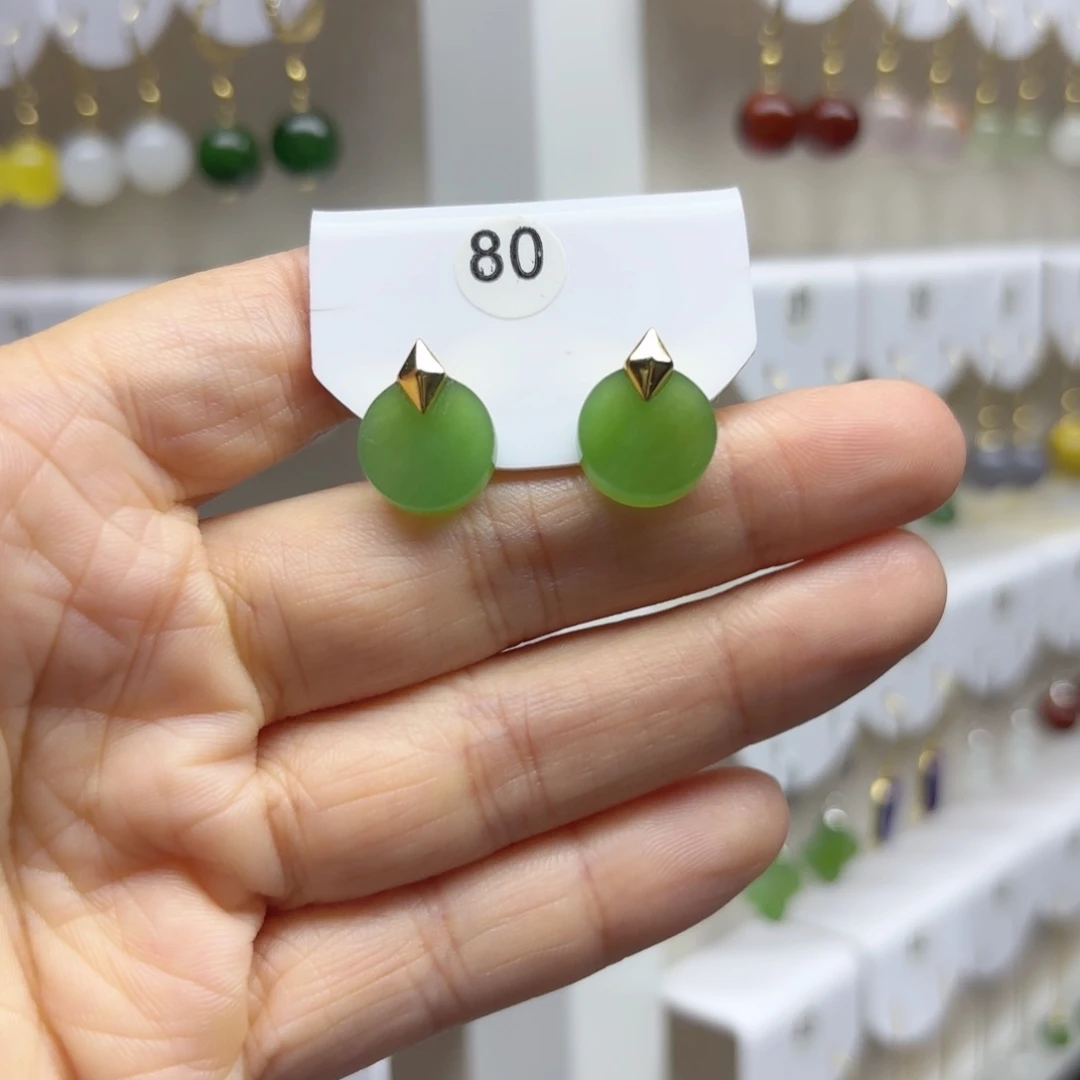 银S925镶嵌和田玉耳饰