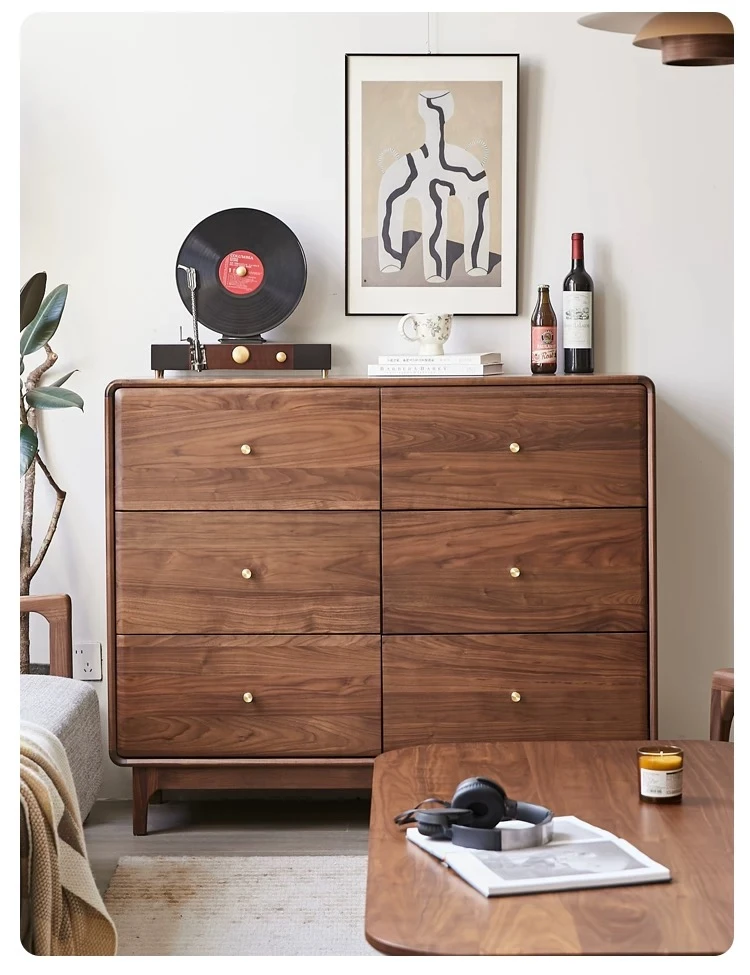 北欧实木六斗柜现代简约黑胡桃木卧室储物柜北欧轻奢收纳柜子