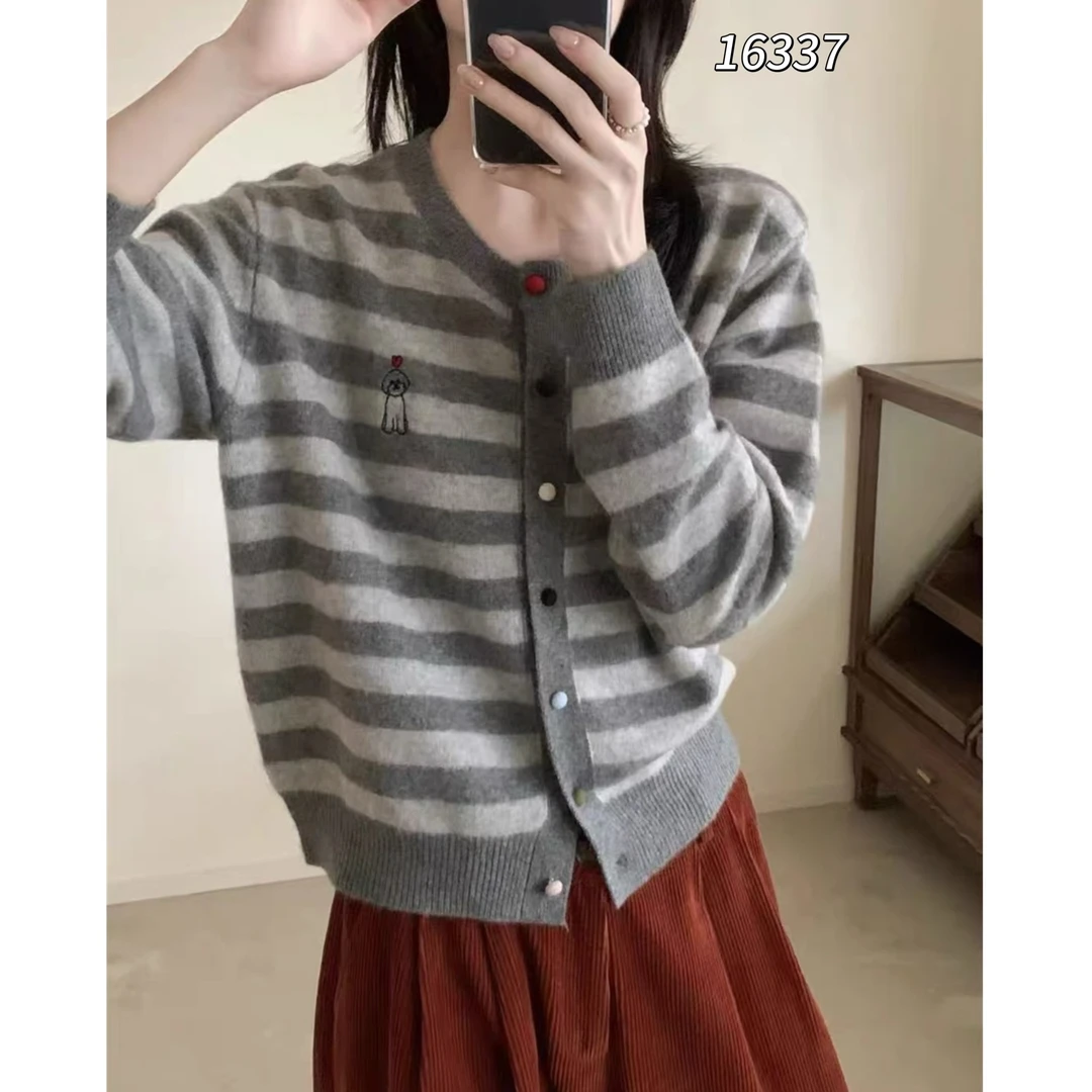 16337（部分无水洗唛，介意慎拍）CHUXUN新款圆领条纹针织长袖开衫