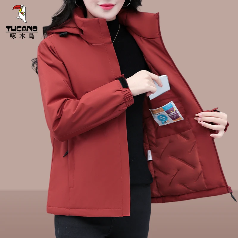 啄木鸟棉衣女冬季2025新款户外时尚加厚保暖棉服棉袄冬装防风外套