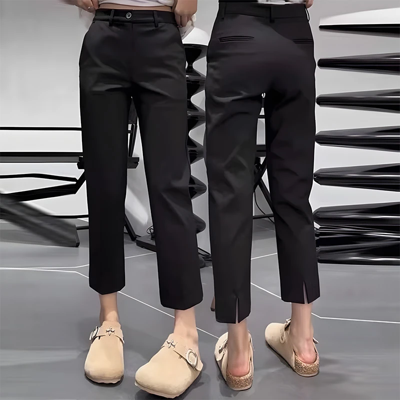 后开叉直筒九分西装裤女2026春秋新款高腰修身显瘦百搭烟管休闲裤