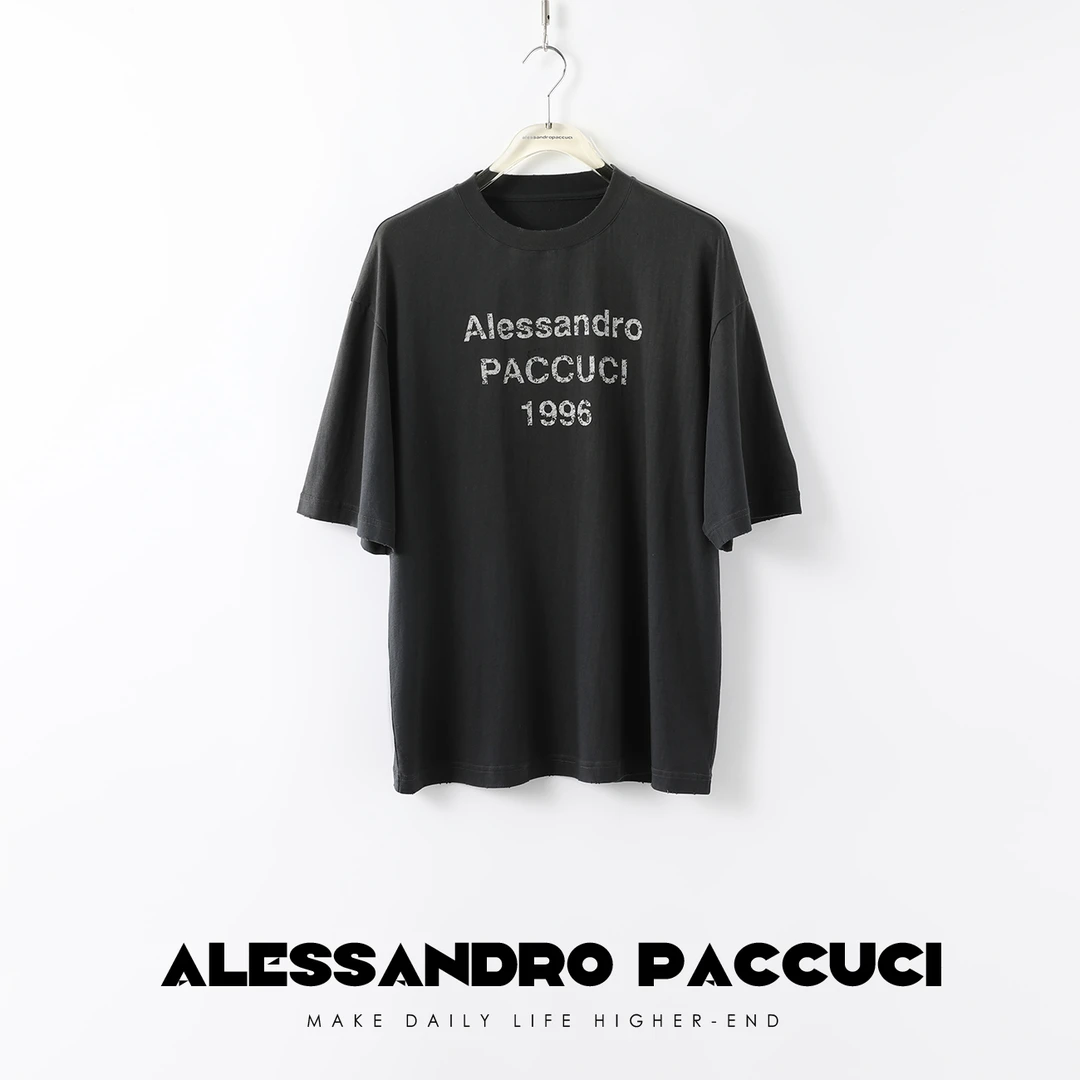 AP洛哥25536/33006TT【棉感】圆领复古做旧字母印花柔软百搭短袖T恤