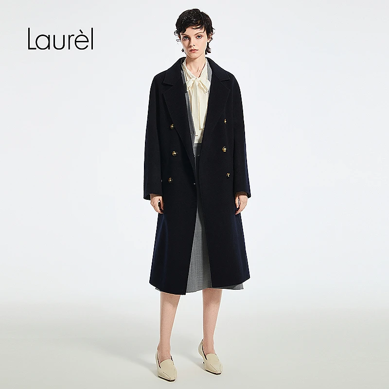 【丽公主专享】Laurel25秋双排扣落肩长款大衣LWD354D306DX