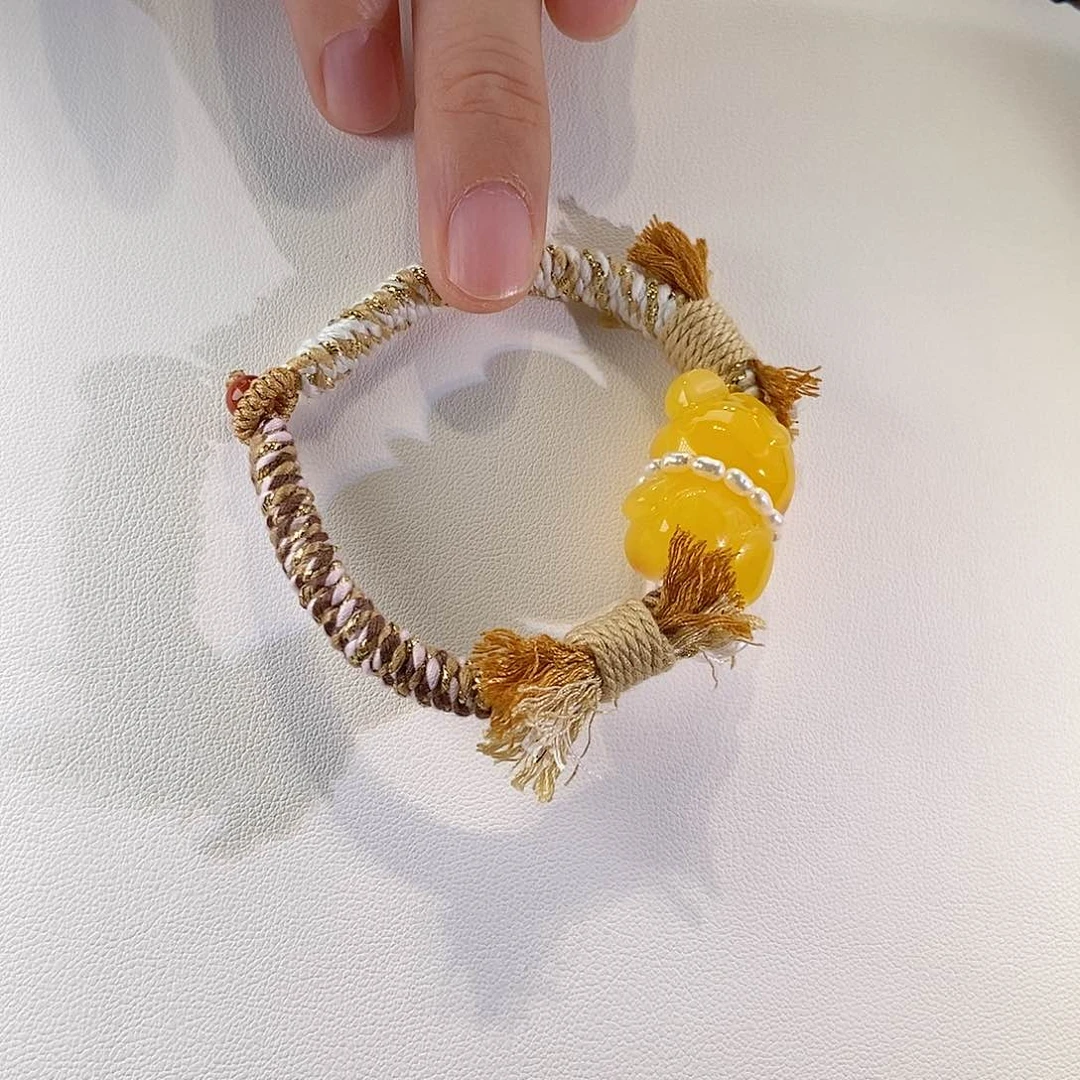 手绳蜜蜡未镶嵌天然蜜蜡胶皮料小熊手绳