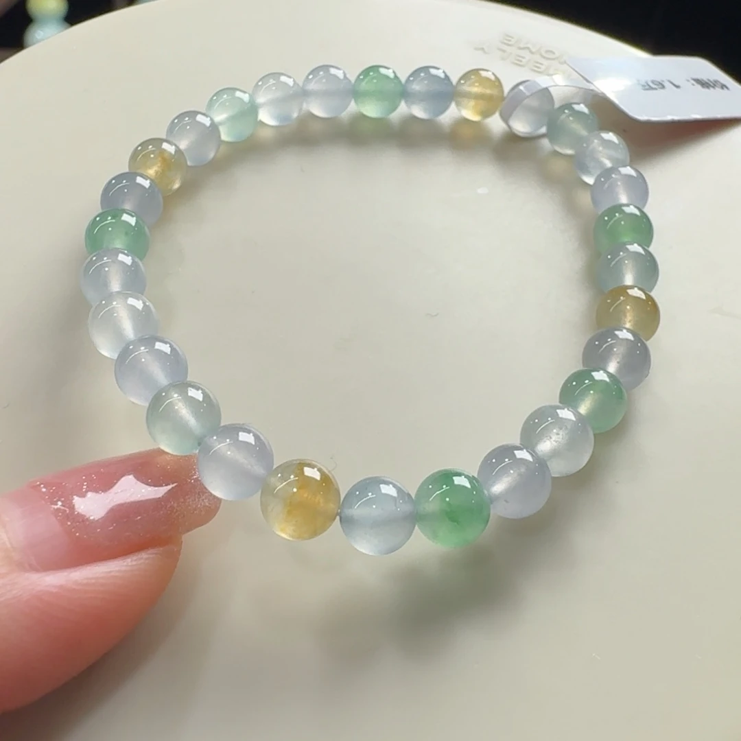 未镶嵌手链翡翠高冰波幻彩串卡6 炸光！