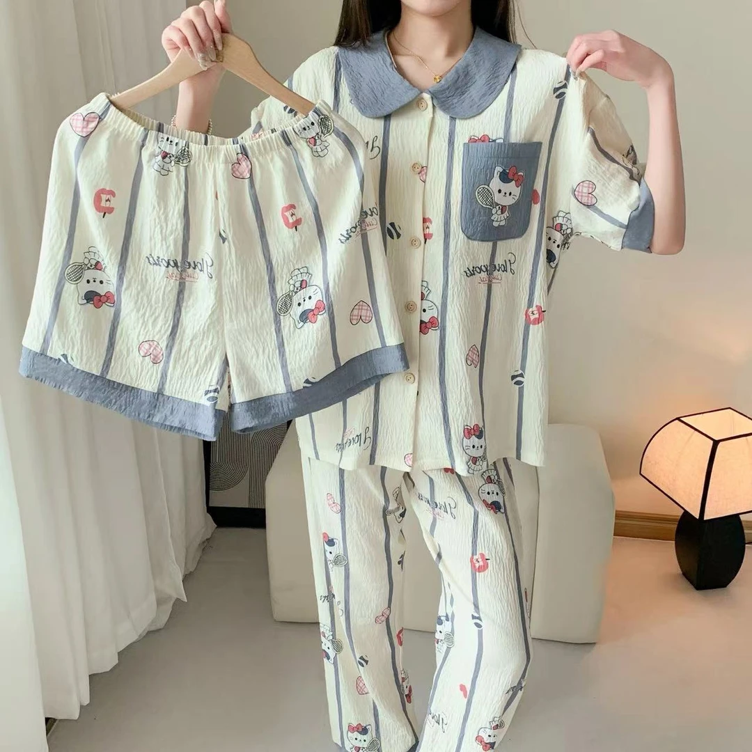 女士夏季舒适透气云朵棉三件套家居服套装88016