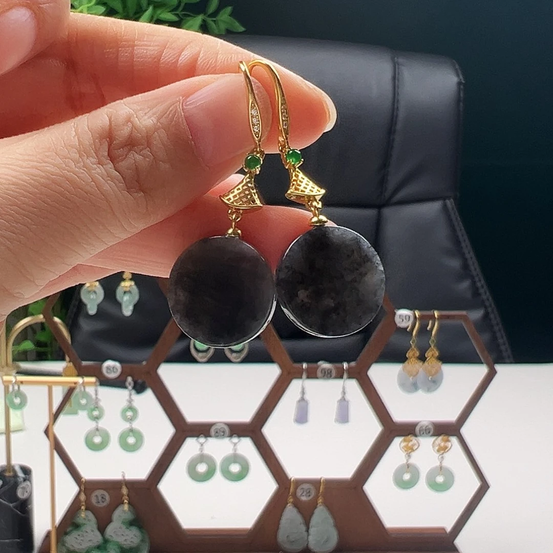 银S925镶嵌翡翠耳饰