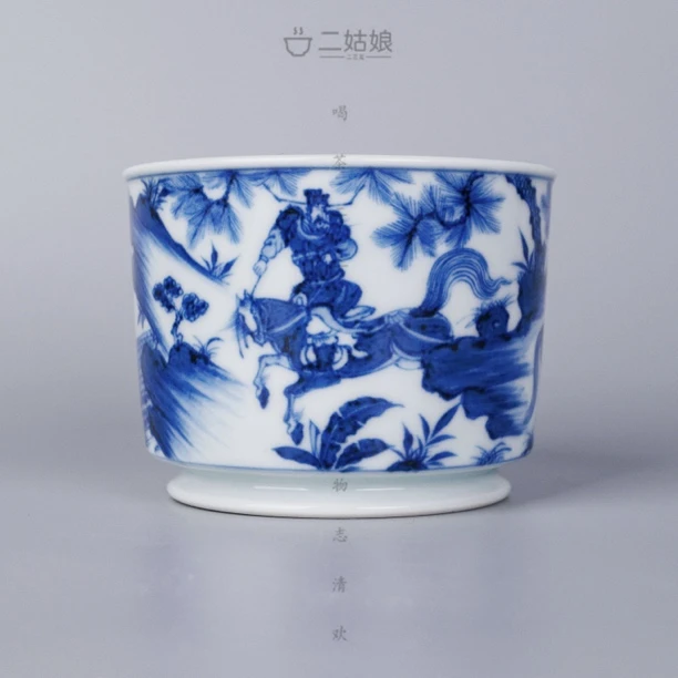 溪兰仰元元青花萧何月下追韩信容天杯【景德镇全手工茶具350ml】