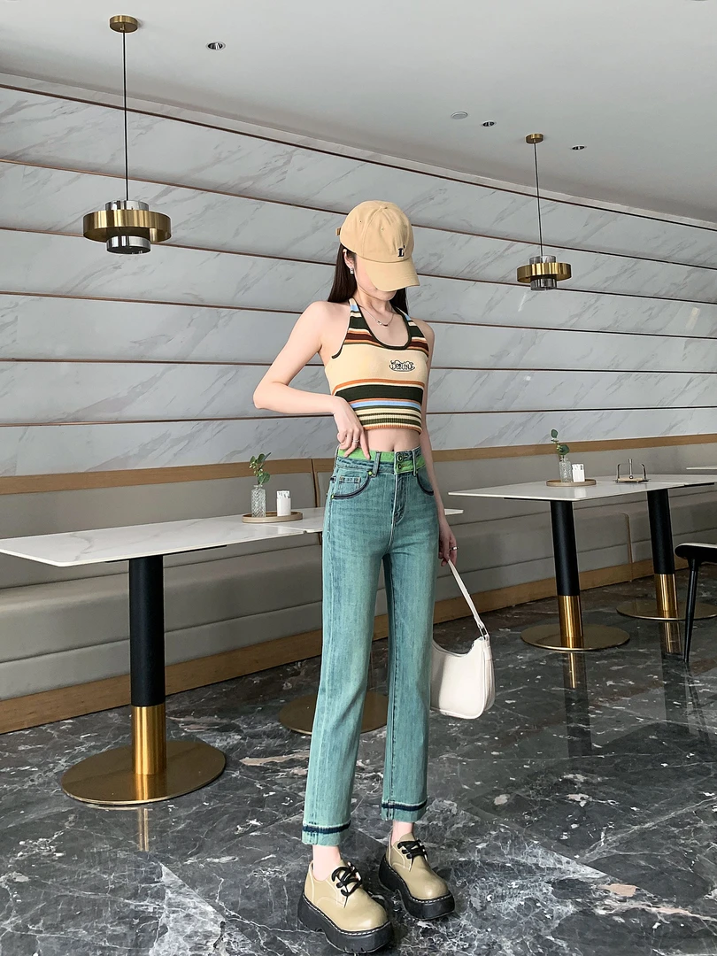 久爱李九分烟管显瘦高腰休闲气质牛仔裤4817小个子时尚弹力修身