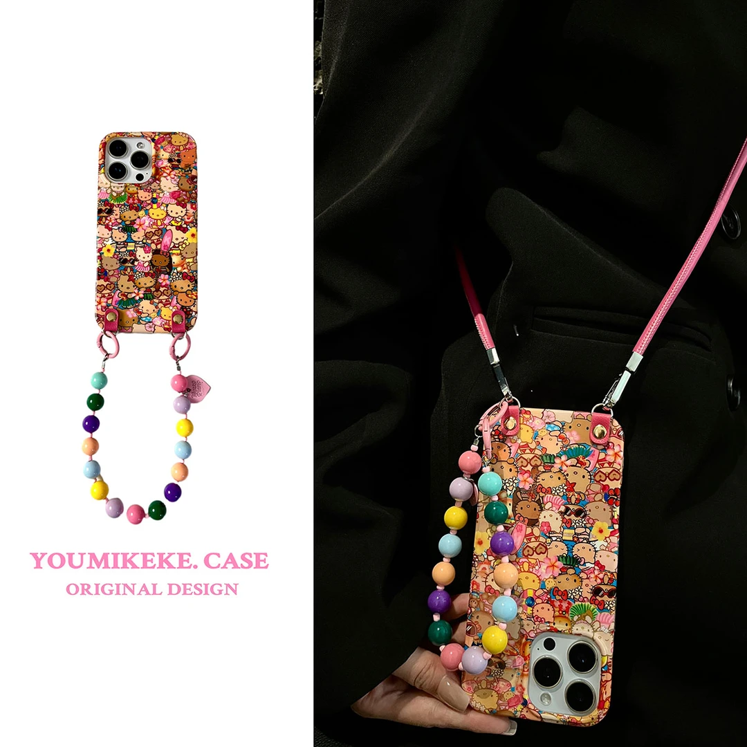 可爱度假kitty猫双层适用于苹果17promax带挂绳15新款16pro小众创