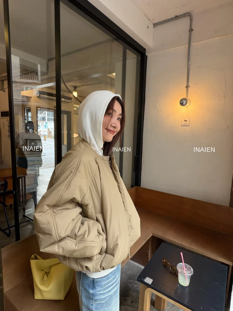 INAIEN“轻量出行”仿羽绒 棉插肩袖廓形圆领短款百搭棉服外套Y6130