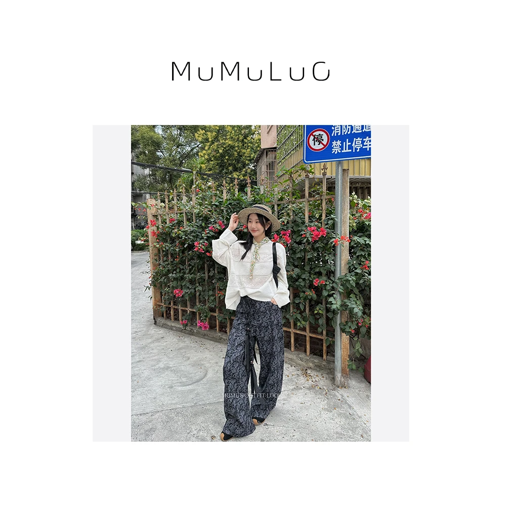 罗炑炑“腰果花”早春新款民族风腰果花工艺亚麻休闲裤 MMLO7198-w1