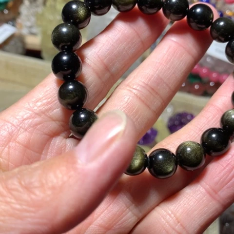 黑曜岩手链未镶嵌8mm金耀石手串