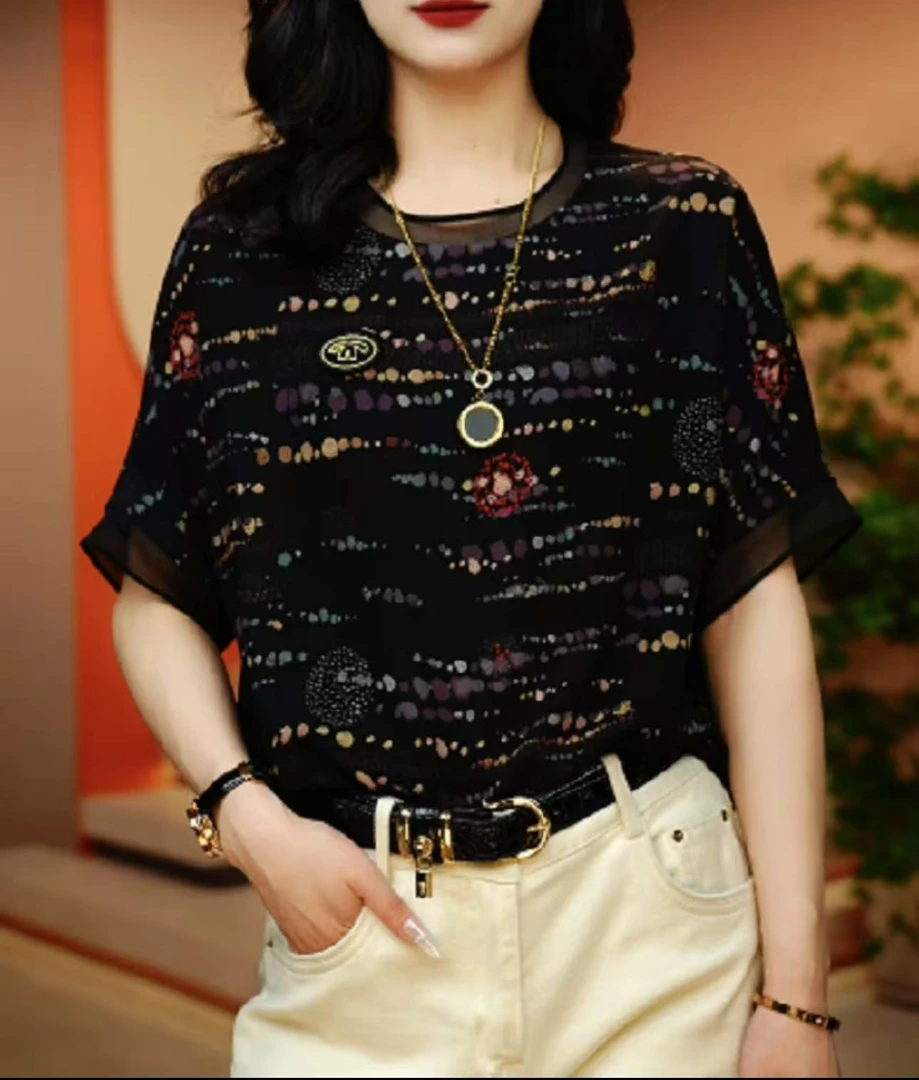 夏季新款高级感洋气时尚百搭显瘦短袖圆领上衣