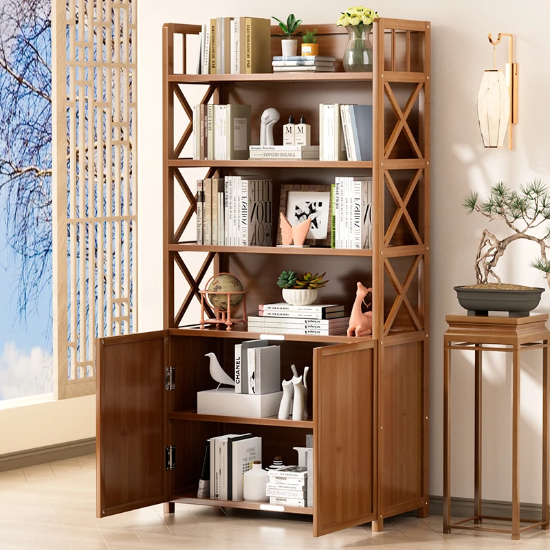 6层交叉书架置物架落地新中式书柜子学生家用多层简易文件多功能