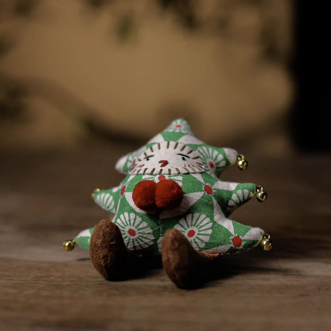 【斋居】【菱格雏菊】青绿色 纯棉老土布印花圣诞树（慢蓝S1136）茶道配
