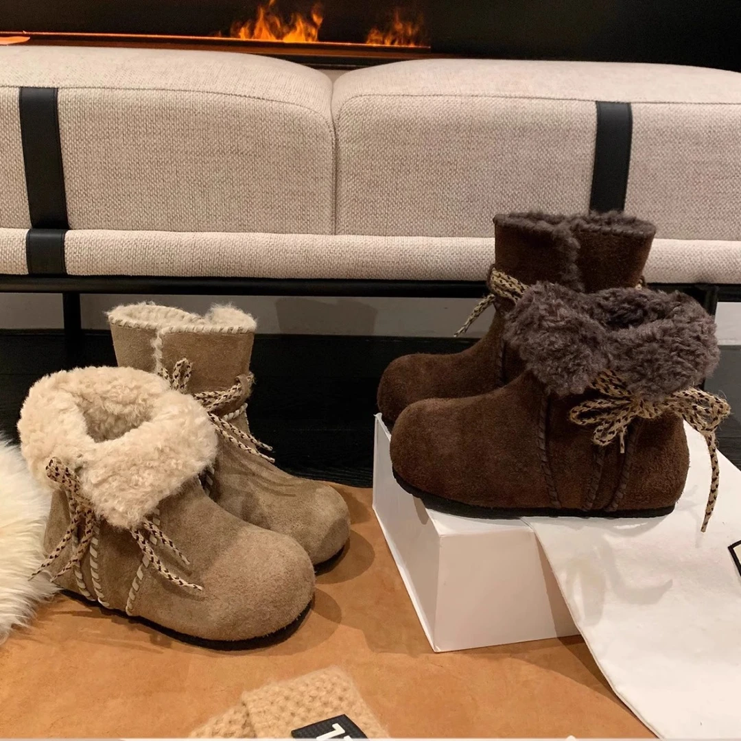 小个子内增高雪地靴女2025冬季新款皮毛一体保暖棉靴女两穿勃肯鞋