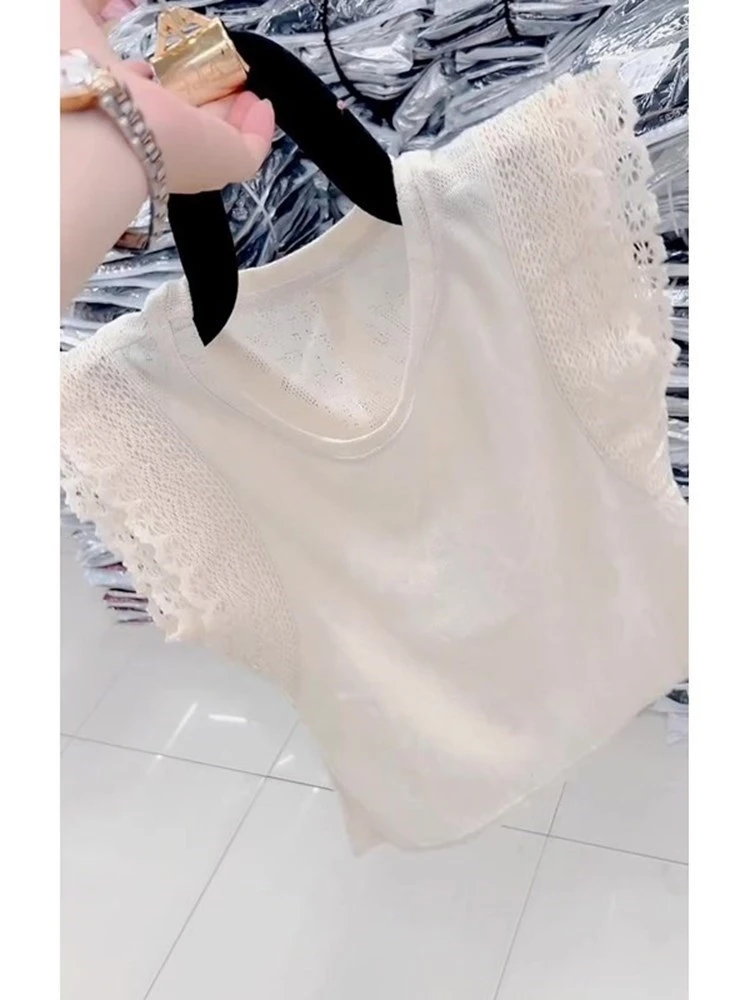 2025年夏季新款女装高级感轻奢显瘦轻熟风上衣圆领蕾丝无袖衬衫