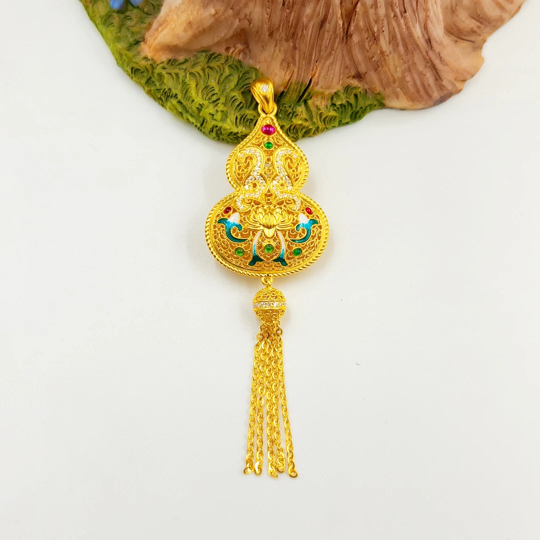 足金999 镶嵌妙莲葫芦吊坠 5D工艺A1