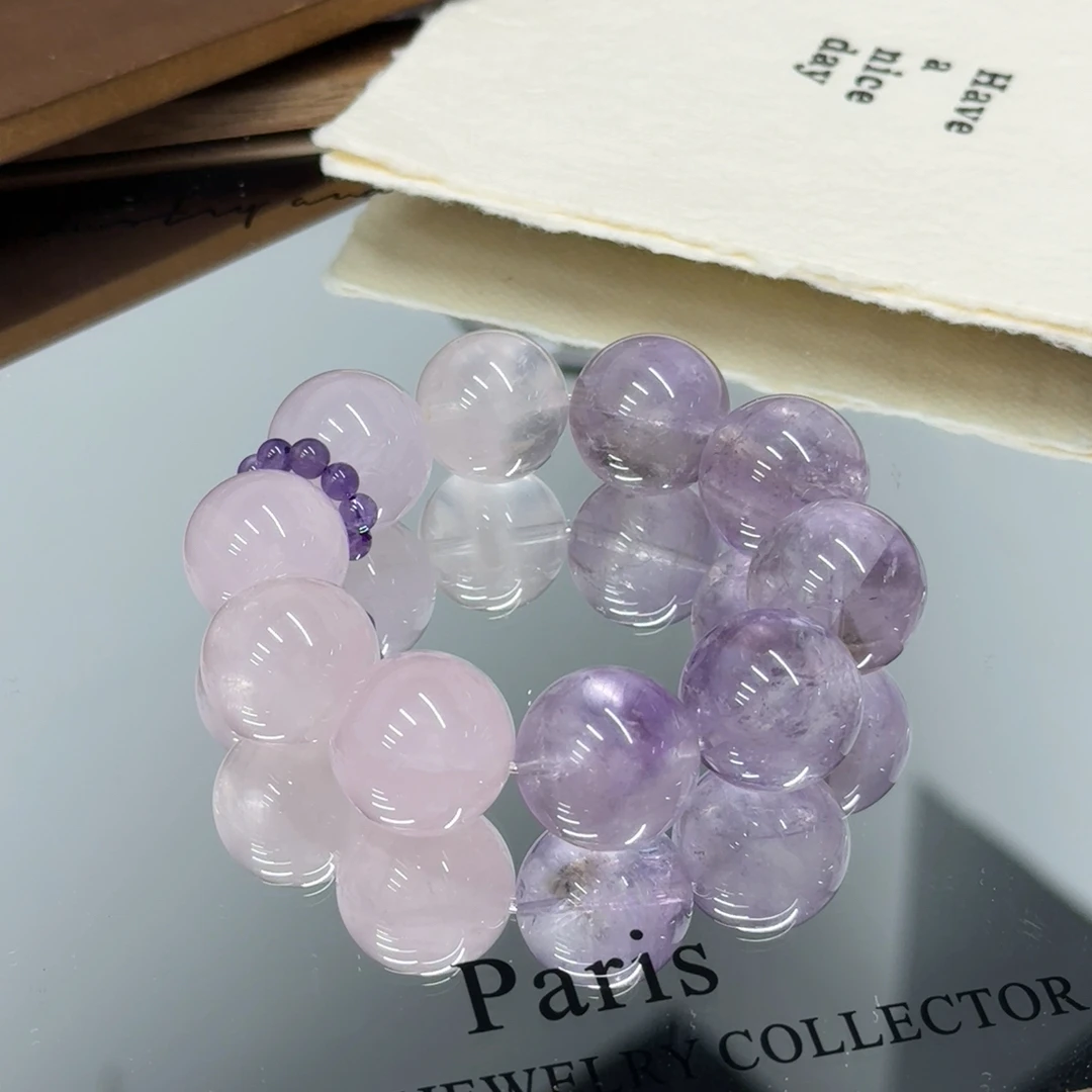 薰衣草紫水晶20mm＋西柚粉20mm＋白阿塞19mm 设计款