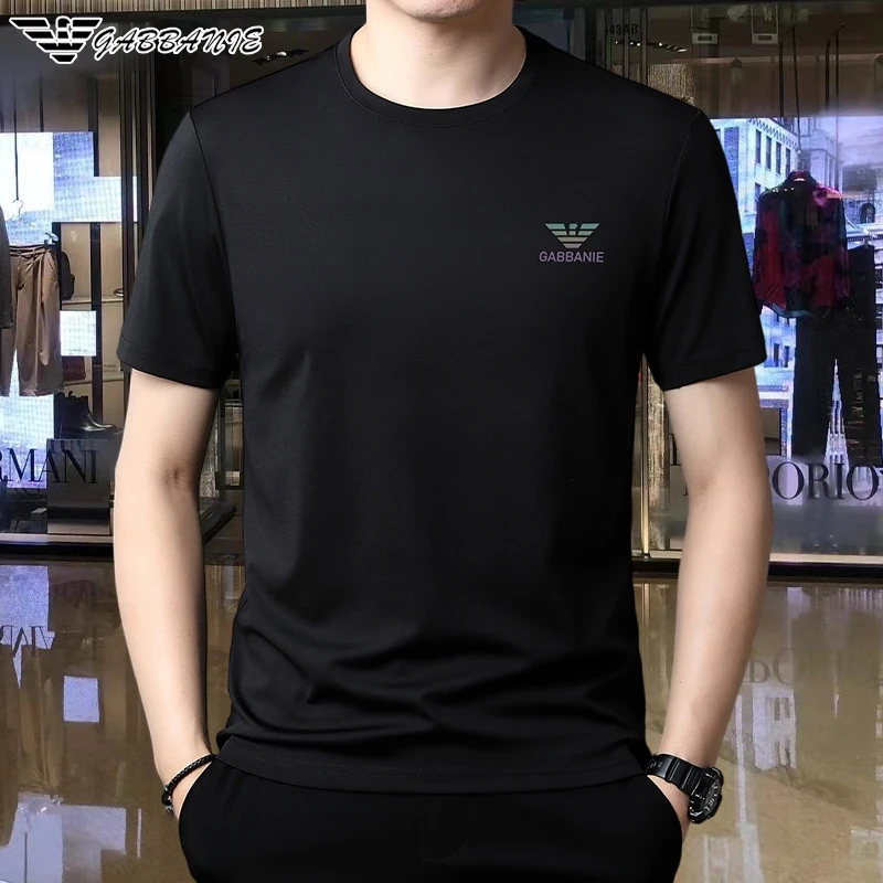 意大利专柜正品轻奢男士夏季冰丝短袖T恤休闲百搭圆领天丝半袖潮