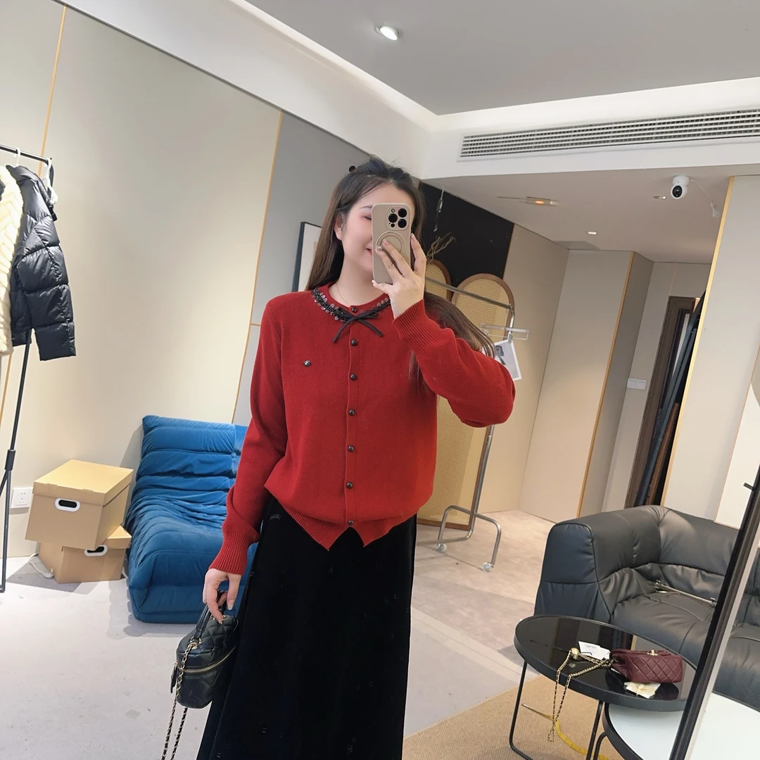 【欧加粒粒】圆领蝴蝶结绑带宽松显瘦针织开衫甜美风减龄 F25123104