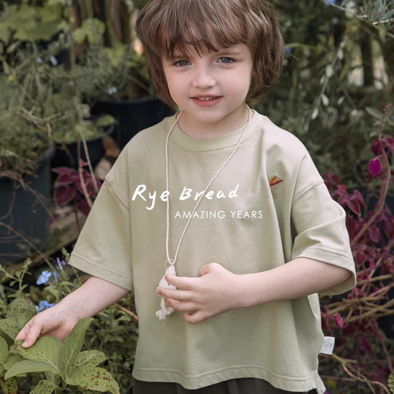 ryebread/黑面包童装 韩系刺绣男小童圆领舒适短袖T恤4夏