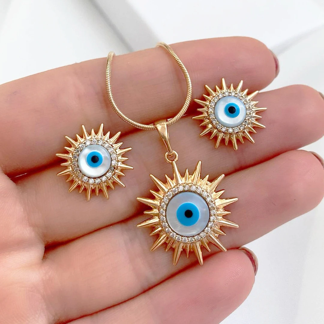 合金合成锆石项链 合金合成锆石项链新款太阳首饰女欧美风蓝眼睛