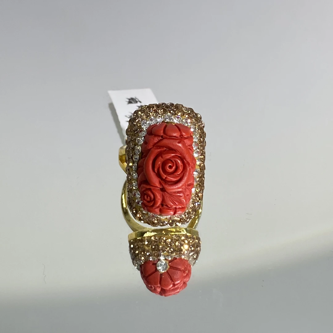 铜合金合成锆石戒指 TTSD 红色时尚潮流百搭款戒指 947