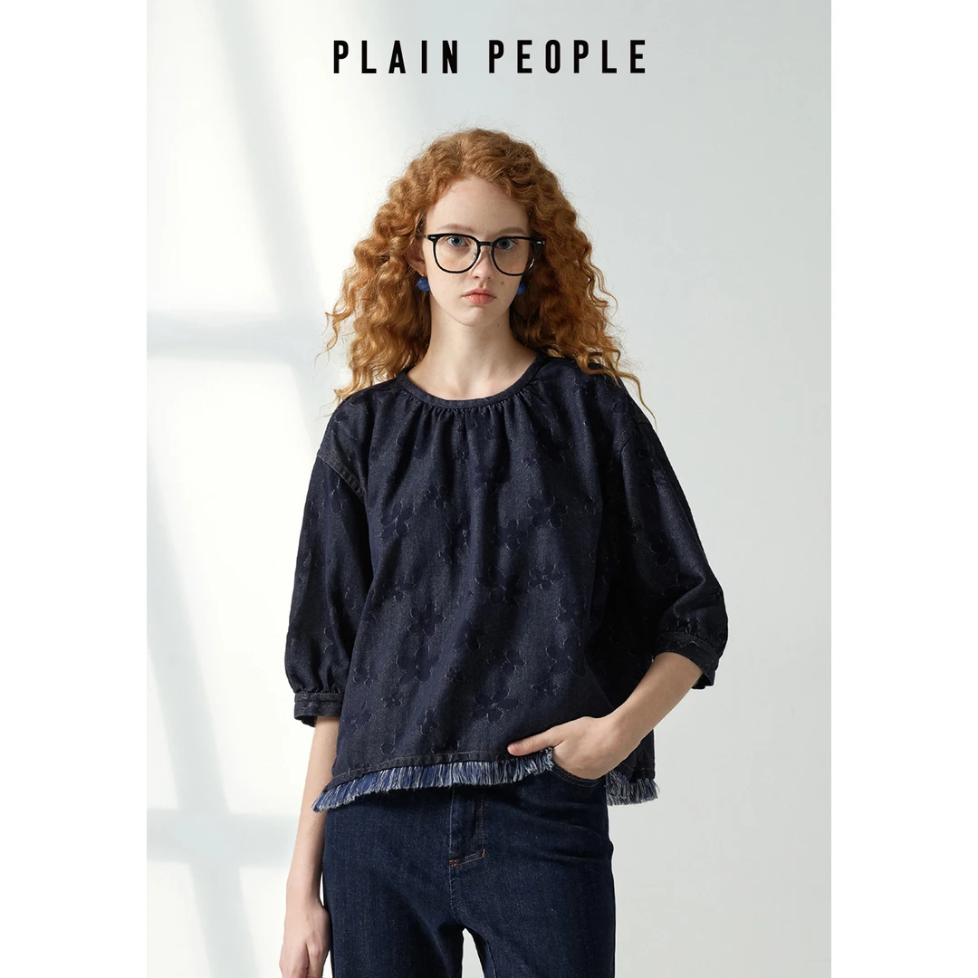 PLAIN PEOPLE【丹宁牛仔】复古牛仔提花宽松上衣2025秋款