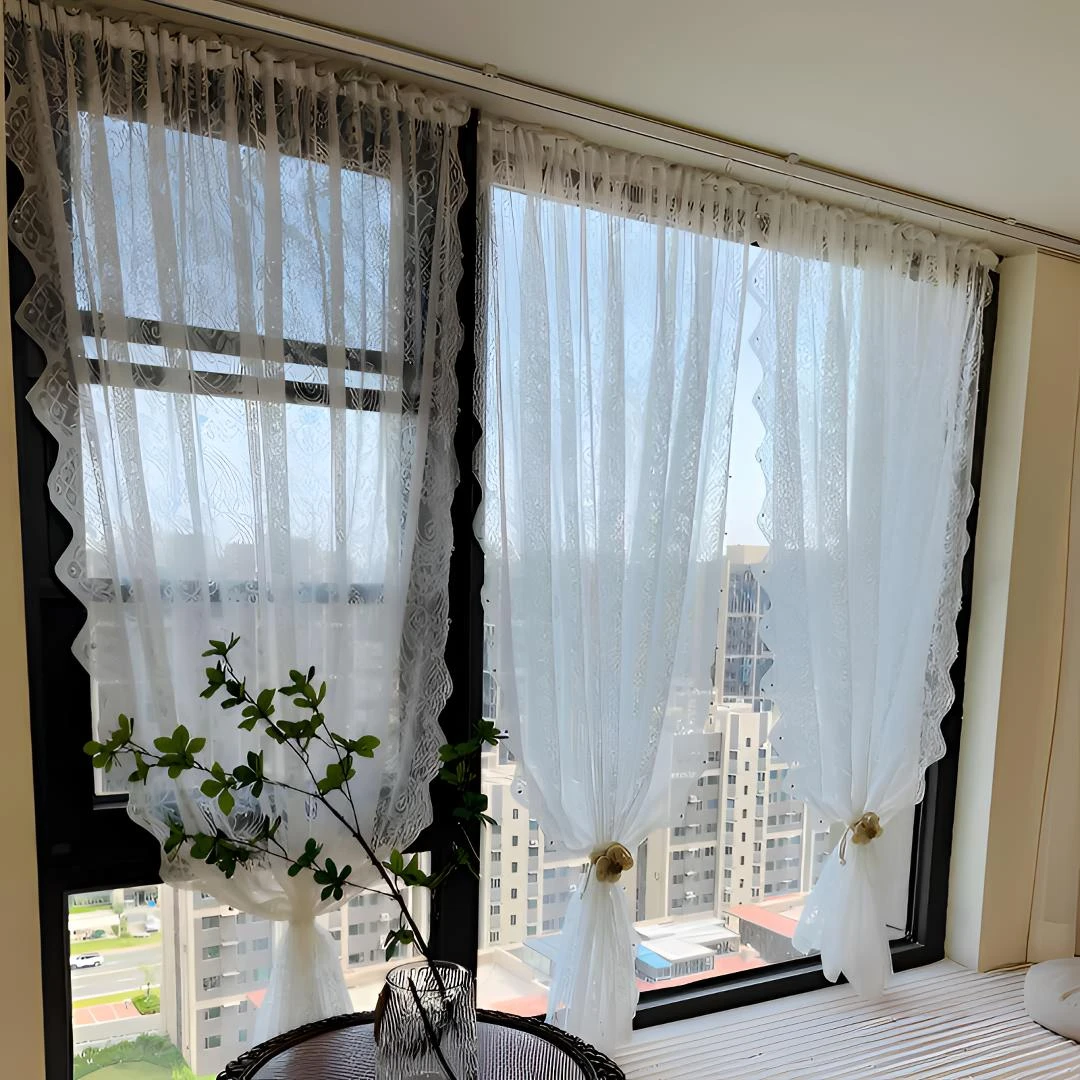 【飘窗内开窗专用】魔术贴纱帘钉珠蕾丝窗帘防紫外线细腻浪漫网红款
