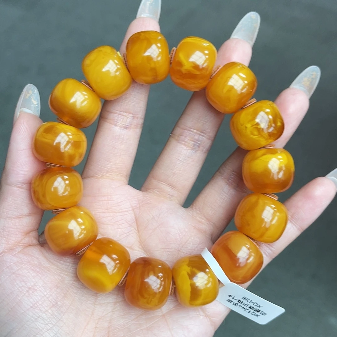 琥珀未镶嵌手链19m鸡油红妖花